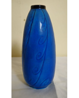 Le village de 58 brocanteurs - Vase en céramique signé Rosalba – bleu d'Egypte profond