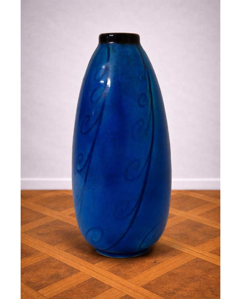 Le village de 58 brocanteurs - Vase en céramique signé Rosalba – bleu d'Egypte profond