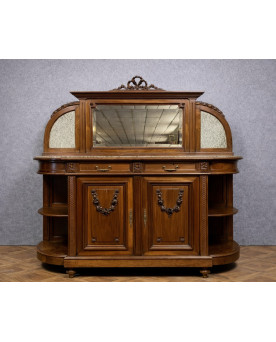 Le village de 58 brocanteurs -Buffet ancien de Louis XVI / en noyer massif et ronce richement veiné