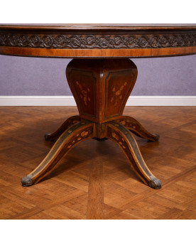 Le village de 58 brocanteurs - Table guéridon ovale ancienne en marqueterie – Style Napoléon III / XXe siècle
