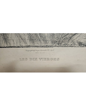 Le village de 58 brocanteurs - Grande estampe ancienne encadrée – Les Dix Vierges - 112 x 78 cm