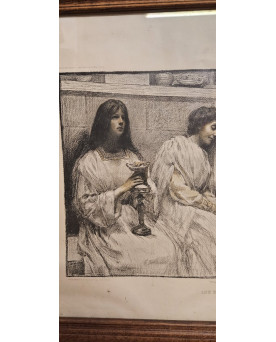 Le village de 58 brocanteurs - Grande estampe ancienne encadrée – Les Dix Vierges - 112 x 78 cm
