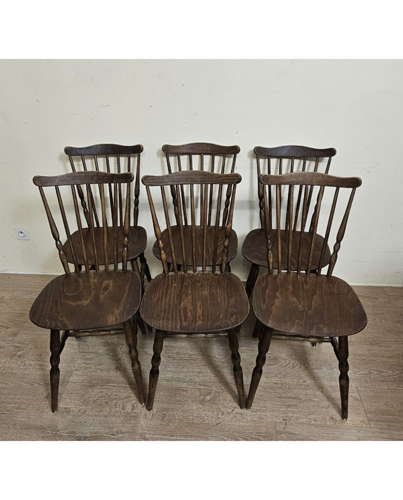 Le village de 58 brocanteurs - Lot de 6 chaises en bois – style bistrot - western / vintage