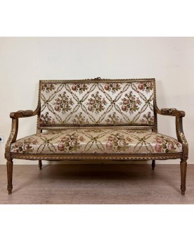 Le village de 58 brocanteurs - Banquette De Style Louis XVI En Bois Doré