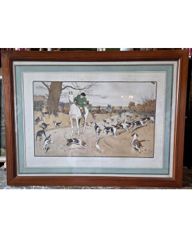 Le village de 58 brocanteurs - Cecil Aldin (1870-1935), d'après. Un matin de chasse et une page blanche : estampe polychrome