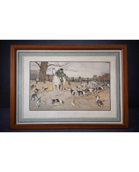 Le village de 58 brocanteurs - Cecil Aldin (1870-1935), d'après. Un matin de chasse et une page blanche : estampe polychrome