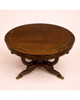 Le village de 58 brocanteurs - Table ronde Empire – acajou avec incrustations et pieds griffes
