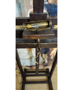 Le village de 58 brocanteurs - Chevalet d’atelier de peintre ancien en bois massif – avec lampe intégrée - époque Napoléon III