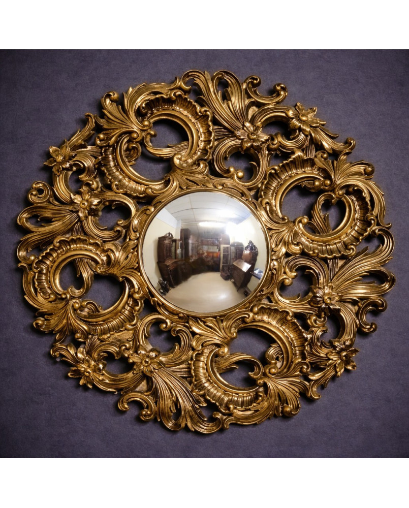 Le village de 58 brocanteurs - Miroir ancien doré style Baroque / Rococo – Cadre très richement sculpté