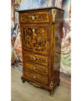 Le village de 58 brocanteurs - Secrétaire époque XIXeme / marqueterie de bois nobles – Style Louis XV