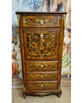 Le village de 58 brocanteurs - Secrétaire époque XIXeme / marqueterie de bois nobles – Style Louis XV