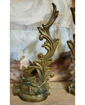 Le village de 58 brocanteurs - Paire de chenets / ornements décoratifs en bronze – Style Louis XV / Rocaille