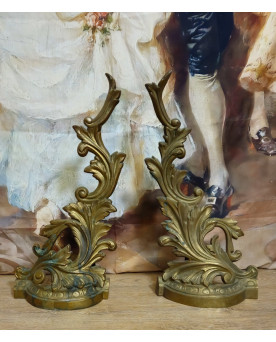 Le village de 58 brocanteurs - Paire de chenets / ornements décoratifs en bronze – Style Louis XV / Rocaille