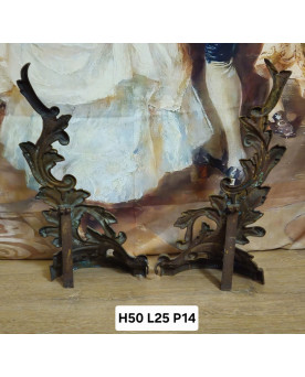 Le village de 58 brocanteurs - Paire de chenets / ornements décoratifs en bronze – Style Louis XV / Rocaille
