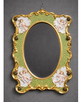 Le village de 58 brocanteurs - Miroir ancien en porcelaine peinte, décor angelots – Style rococo