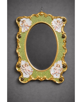 Le village de 58 brocanteurs - Miroir ancien en porcelaine peinte, décor angelots – Style rococo