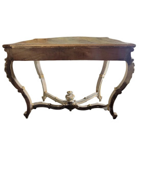 Le village de 58 brocanteurs - Console italienne peinte et sculptée – Plateau bois en faux semblant de marbre – XIXe siècle