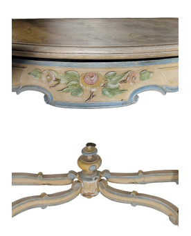 Le village de 58 brocanteurs - Console italienne peinte et sculptée – Plateau bois en faux semblant de marbre – XIXe siècle