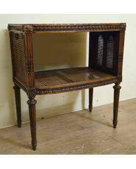 Le village de 58 brocanteurs - table desserte / meuble d’appoint de style Louis XVI – plateau marbre - cannage