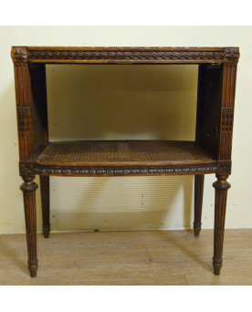 Le village de 58 brocanteurs - table desserte / meuble d’appoint de style Louis XVI – plateau marbre - cannage