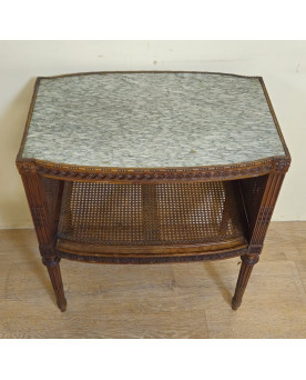 Le village de 58 brocanteurs - table desserte / meuble d’appoint de style Louis XVI – plateau marbre - cannage