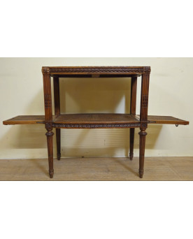 Le village de 58 brocanteurs - table desserte / meuble d’appoint de style Louis XVI – plateau marbre - cannage
