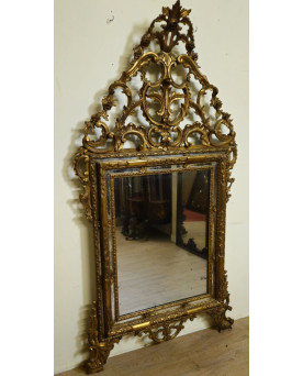 Le village de 58 brocanteurs - Très Grand miroir ancien en bois sculpté et doré – style Rocaille / Louis XV - h 185cm