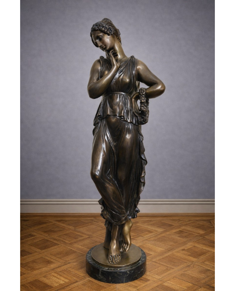 Le village de 58 brocanteurs - Flavio de Marco : Statue en bronze – Jeune femme à la couronne de fleurs – Style néoclassique