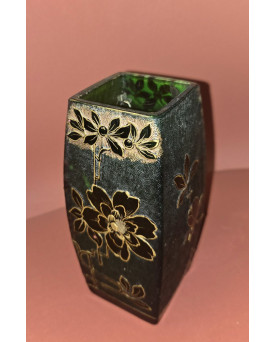 Le village de 58 brocanteurs - D'après Legras Montjoye Gallé : rare vase émaillé or sur fond vert