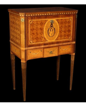 Le village de 58 brocanteurs - Secrétaire cabinet bargueno style Louis XVI en marqueterie de bois précieux
