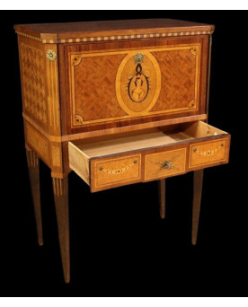 Le village de 58 brocanteurs - Secrétaire cabinet bargueno style Louis XVI en marqueterie de bois précieux