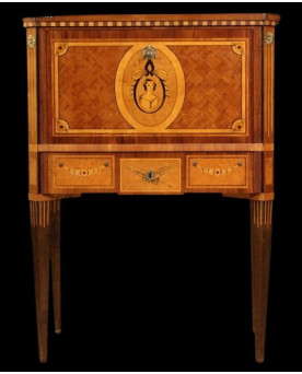 Le village de 58 brocanteurs - Secrétaire cabinet bargueno style Louis XVI en marqueterie de bois précieux