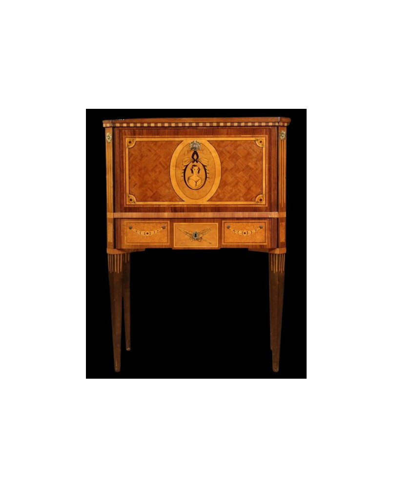 Le village de 58 brocanteurs - Secrétaire cabinet bargueno style Louis XVI en marqueterie de bois précieux