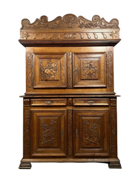 Le village de 58 brocanteurs - buffet cabinet Montbéliard a 4 volets style Renaissance en chêne