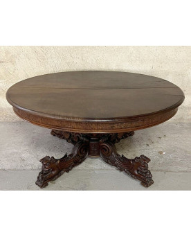 Le village de 58 brocanteurs - Immense Table A Allonges Style Renaissance En Noyer Massif ( 504 Cm )