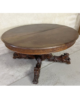 Le village de 58 brocanteurs - Immense Table A Allonges Style Renaissance En Noyer Massif ( 504 Cm )