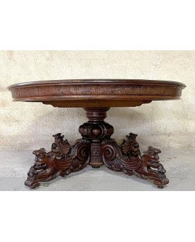 Le village de 58 brocanteurs - Immense Table A Allonges Style Renaissance En Noyer Massif ( 504 Cm )