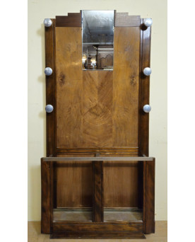 Le village de 58 brocanteurs - Vestiaire / Porte-manteau Art Déco en noyer avec miroir