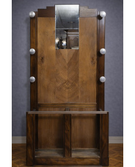 Le village de 58 brocanteurs - Vestiaire / Porte-manteau Art Déco en noyer avec miroir