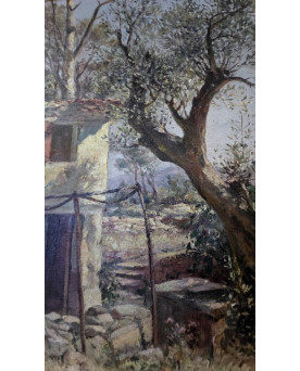 Le village de 58 brocanteurs - Paul Servais – Maison provençale sous les oliviers - début XXeme - Huile sur toile signée