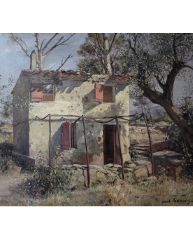 Le village de 58 brocanteurs - Paul Servais – Maison provençale sous les oliviers - début XXeme - Huile sur toile signée