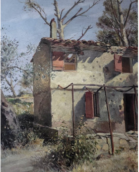 Le village de 58 brocanteurs - Paul Servais – Maison provençale sous les oliviers - début XXeme - Huile sur toile signée
