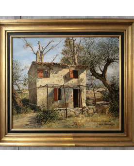 Le village de 58 brocanteurs - Paul Servais – Maison provençale sous les oliviers - début XXeme - Huile sur toile signée
