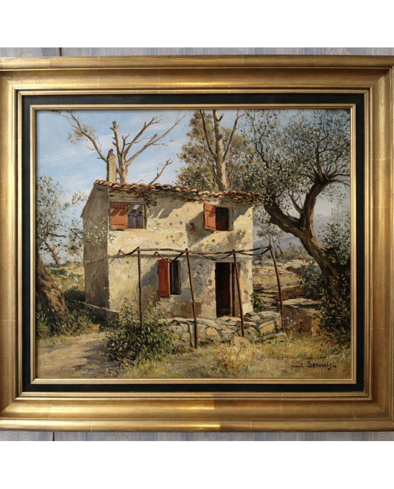 Le village de 58 brocanteurs - Paul Servais – Maison provençale sous les oliviers - début XXeme - Huile sur toile signée