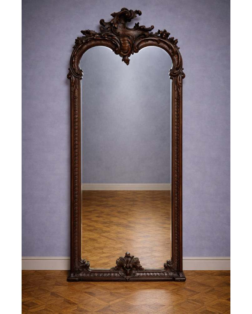 Le village de 58 brocanteurs - Grand miroir ancien en bois sculpté – Style Louis XV - fin XIXeme