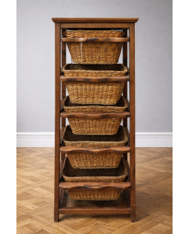 Le village de 58 brocanteurs - Meuble de rangement rustique en bois massif avec paniers en osier / vintage XXeme siecle