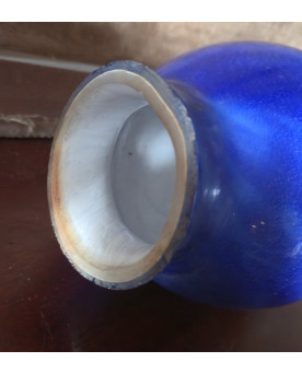 Le village de 58 brocanteurs - Paire de grands vases cornet a fixer en verre soufflé – Décor tricolore – L 56 cm