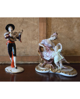 Le village de 58 brocanteurs - Sujet en porcelaine – Couple galant & musicien - esprit Romantique