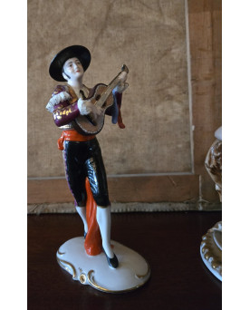 Le village de 58 brocanteurs - Sujet en porcelaine – Couple galant & musicien - esprit Romantique