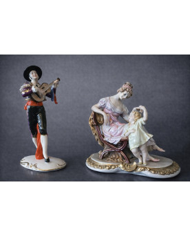 Le village de 58 brocanteurs - Sujet en porcelaine – Couple galant & musicien - esprit Romantique